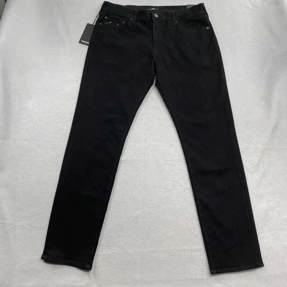 True Religion Jeans Mens 36x33 Black Denim Pants Geno Relaxed Slim Fit